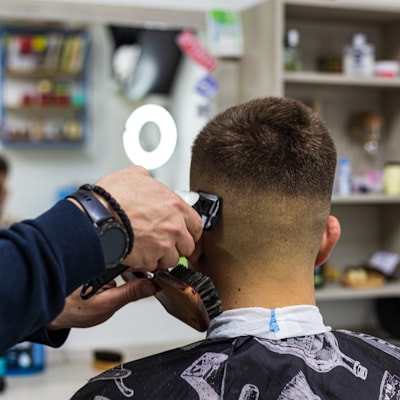 Men haircut at a barber salon